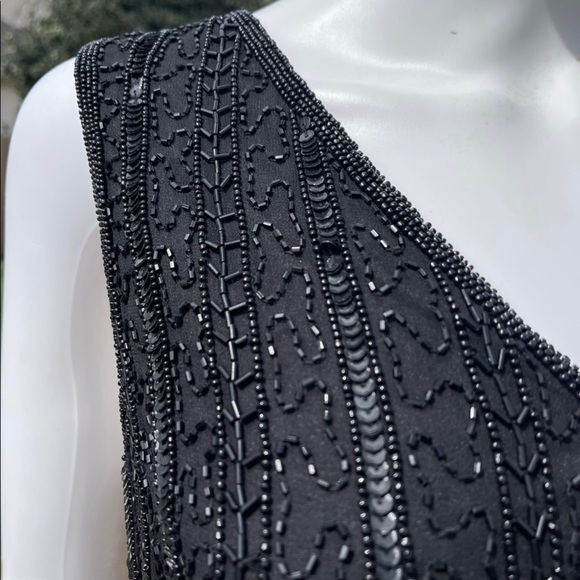 💋Papell Evening Black Beaded Sequined Luxury Camisole - Picture 3 of 15